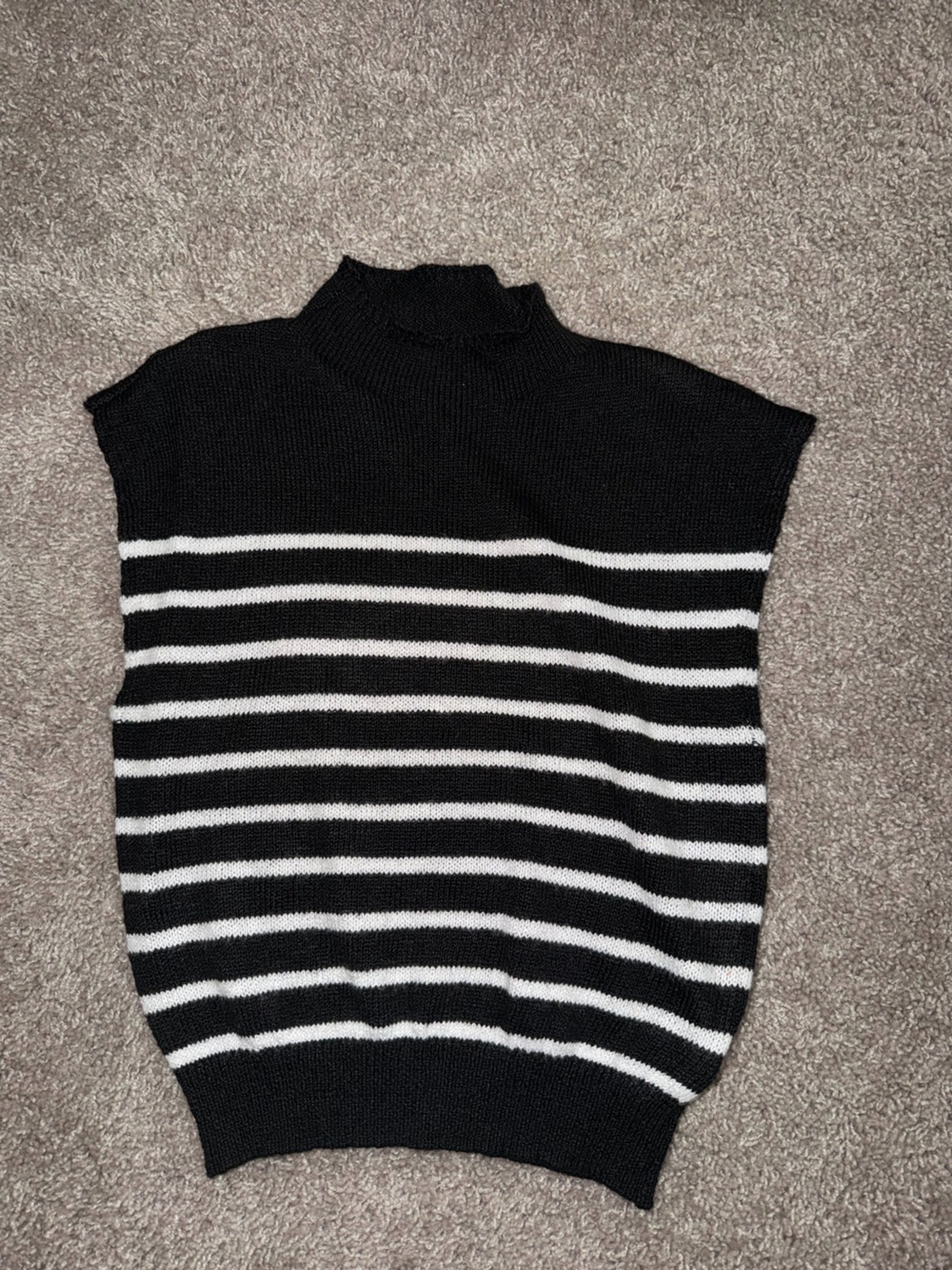 SHEIN Black & White Striped Cowl Neck Sweater Vest